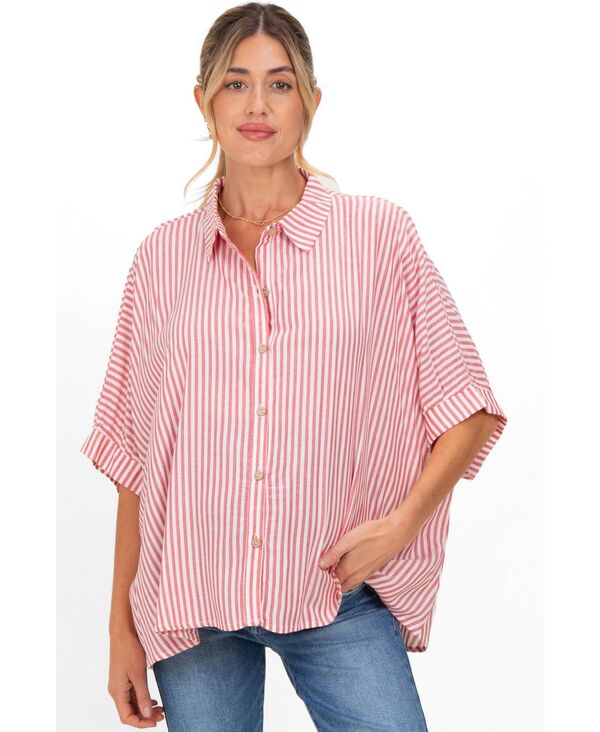 ピンクブラッシュ レディース トップス シャツ マタニティ Pinkblush Maternity Peach Striped Button Up Dolman Top Red レッド｜ReVida 店 11,235円