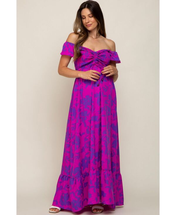 ピンクブラッシュ レディース トップス ワンピース フラワー柄 シャーリング マタニティ マキシ フラワー Pinkblush Maternity Red Floral Smocked Cinched Top Maxi Dress Magenta マゼンタ|ReVida 店