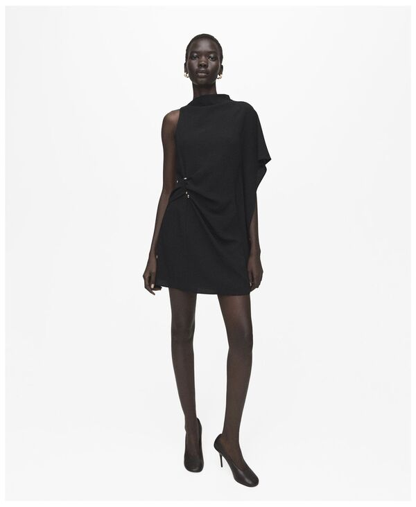 マンゴ レディース トップス ワンピース アシンメトリー MANGO Women'short Asymmetrical Sleeve Dress Black ブラック|ReVida 店