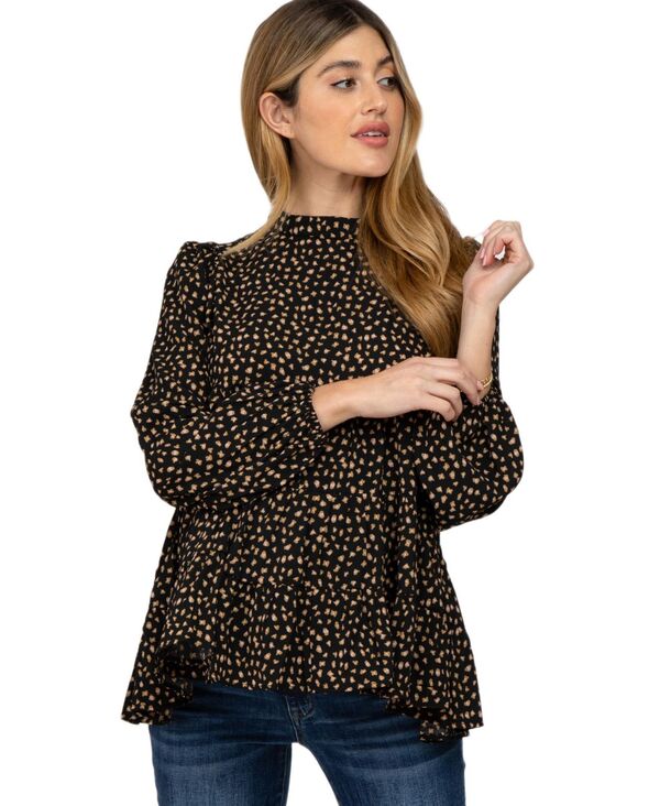 ピンクブラッシュ レディース トップス シャツ ティアード モックネック マタニティ Pinkblush Maternity Mock Neck Tie red Top Black ブラック｜ReVida 店