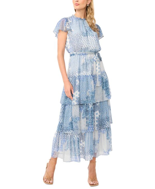 サムアンドジェス レディース トップス ワンピース ティアード マキシ Sam & Jess Women's Flutter-Sleeve Tie red Maxi Dress Aqua アクア｜ReVida 店