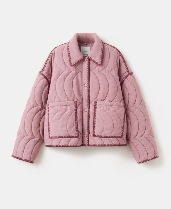 マンゴ レディース アウター ジャケット・ブルゾン キルティング コントラスト MANGO Women's Contrasting Trim Quilted Jacket Pink ピンク｜ReVida 店