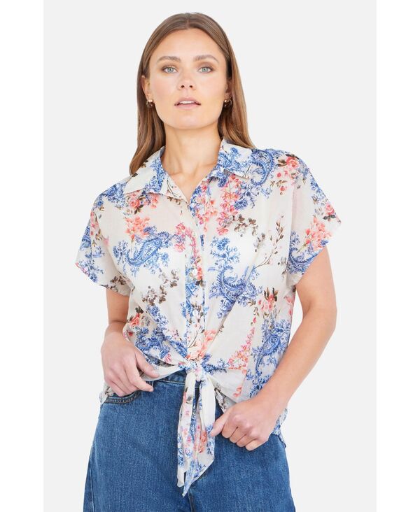 ユミキム レディース トップス シャツ プリント コットン Yumi Women's Cotton Paisley Printie Knot Shirt White ホワイト|ReVida 店