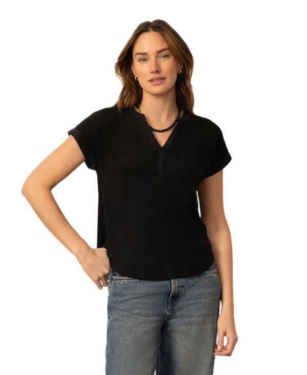ケーブルアンドゲージ レディース トップス シャツ シャーリング Cable & Gauge Women'smocked Shoulder Tee Jet black ブラック｜ReVida 店