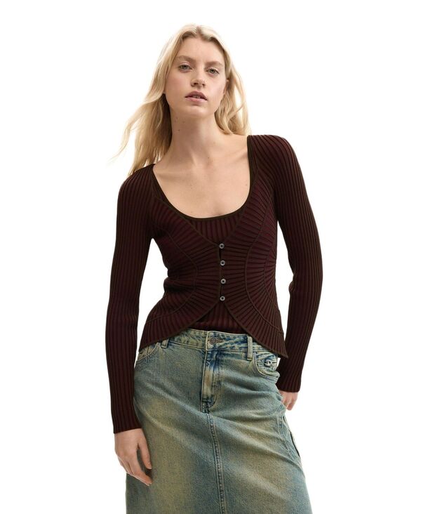 デジグアル レディース アウター ニット・セーター Desigual Women's Fine Knit Sweater With Buttons Brown ブラウン｜ReVida 店