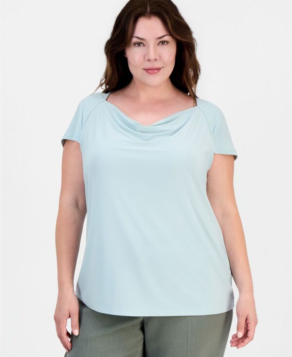 カスパール レディース トップス シャツ プラスサイズ キャップスリーブ キャップ Kasper Plusize Cowlneck Cap-Sleeve Top Sea Glass｜ReVida 店 14,541円
