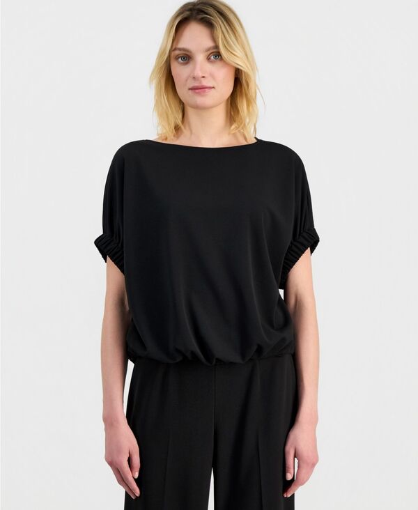 アンクライン レディース トップス シャツ Anne Klein Women's Dolman-Sleeve Bubble-Hem Top Anne Black ブラック|ReVida 店