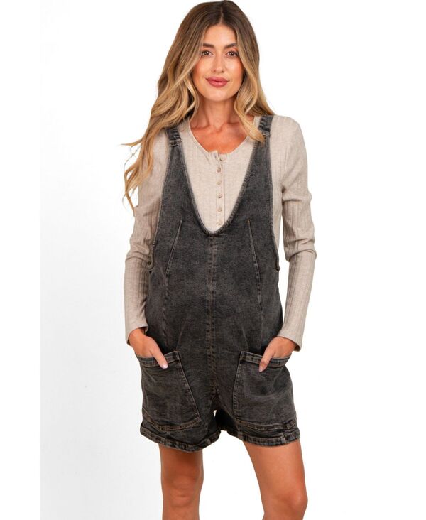ピンクブラッシュ レディース ボトムス ハーフパンツ・ショーツ オーバーオール デニム マタニティ Pinkblush Maternity Charcoal Denim Scoop Neck Short Overall Charcoal grey チャコール｜ReVida 店