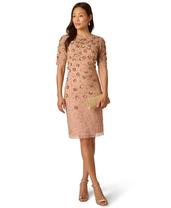 アドリアナ パペル レディース トップス ワンピース フラワー柄 フラワー Adrianna Papell Women's Beaded Floral Sheath Dress Apricot Ice アプリコット|ReVida 店