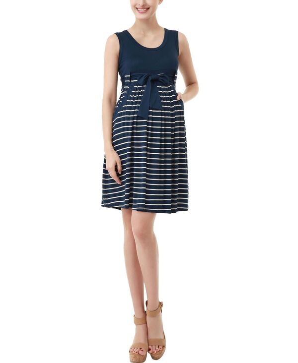 キミアンドカイ レディース トップス ワンピース マタニティ kimi + kai Maternity Scoop Neck Stripedress Denim blue デニム|ReVida 店