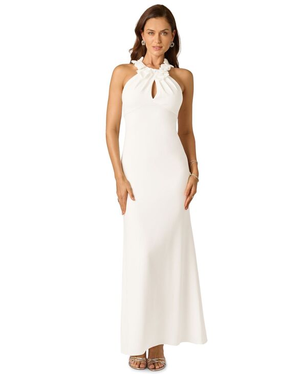 アドリアナ パペル レディース トップス ワンピース クレープ ホルター Adrianna Papell Women's Rosette Halter Crepe Gown Ivory アイボリー｜ReVida 店