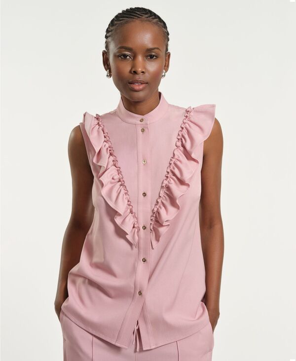 イザックミズラヒ レディース トップス シャツ Isaac Mizrahi Women's Mandarin Collar Top Light Pink ピンク｜ReVida 店