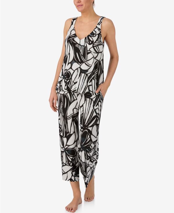 ダナ キャラン ニューヨーク レディース トップス タンクトップ パンツ ノースリーブ DKNY Women'sleepwear Sleeveless Tank Top and Cropants 2-Piece Set Black Floral ブラック｜ReVida 店