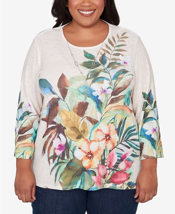 アルフレッド ダナー レディース トップス シャツ プラスサイズ プリント レース Alfredunner Plusize Classic Tropical Printop with Necklace Neutral Multi マルチカラー｜ReVida 店