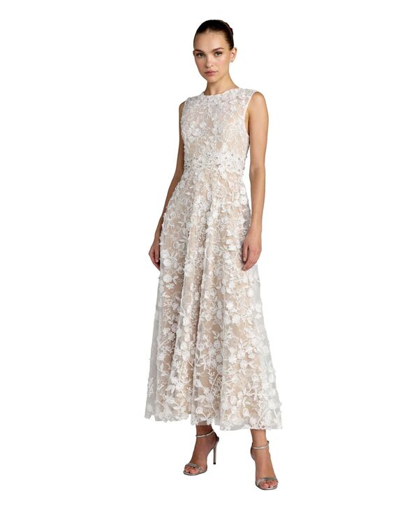 マックダガル レディース トップス ワンピース ハイネック フラワー柄 ミディ 刺繍 フラワー Mac Duggal Women's Floral Embroide red High Neck Midi Dress Ivory nude アイボリー|ReVida 店