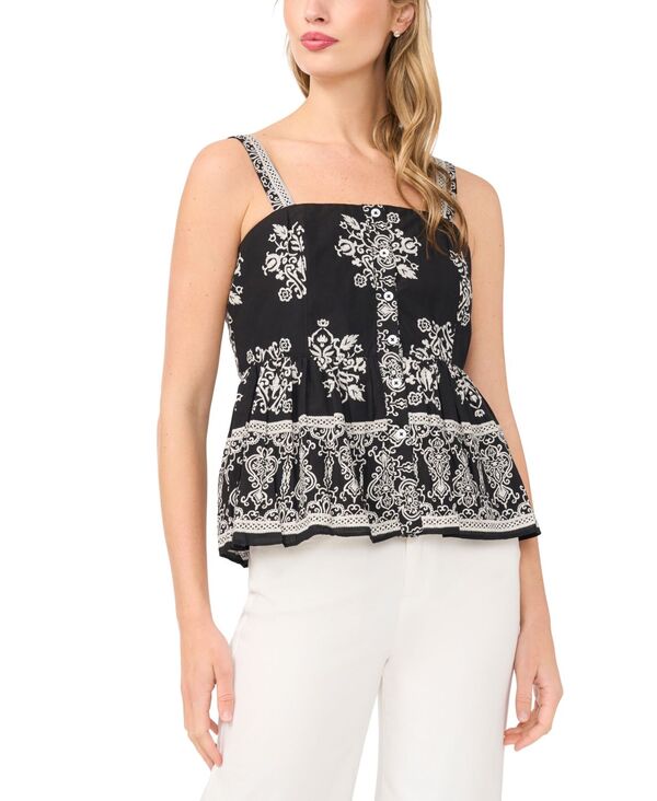 セセ レディース トップス シャツ プリント ノースリーブ コットン CeCe Women's Printed Sleevelessquare Neck Cotton Babydoll Top Rich Black ブラック｜ReVida 店 11,235円