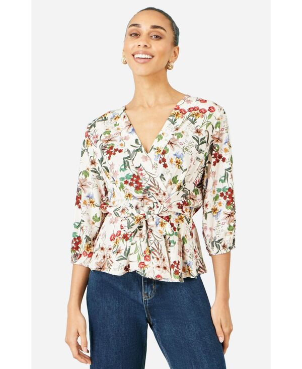 ユミキム レディース トップス シャツ プリント Yumi Women's Viscose Botanical Print Wrap Top Ivory アイボリー｜ReVida 店
