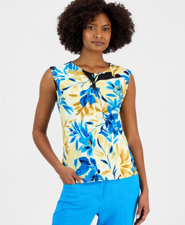 カスパール レディース トップス シャツ プリント Kasper Women's Printed Twisted Keyhole Stretch Top Butterscotch Multi マルチカラー|ReVida 店