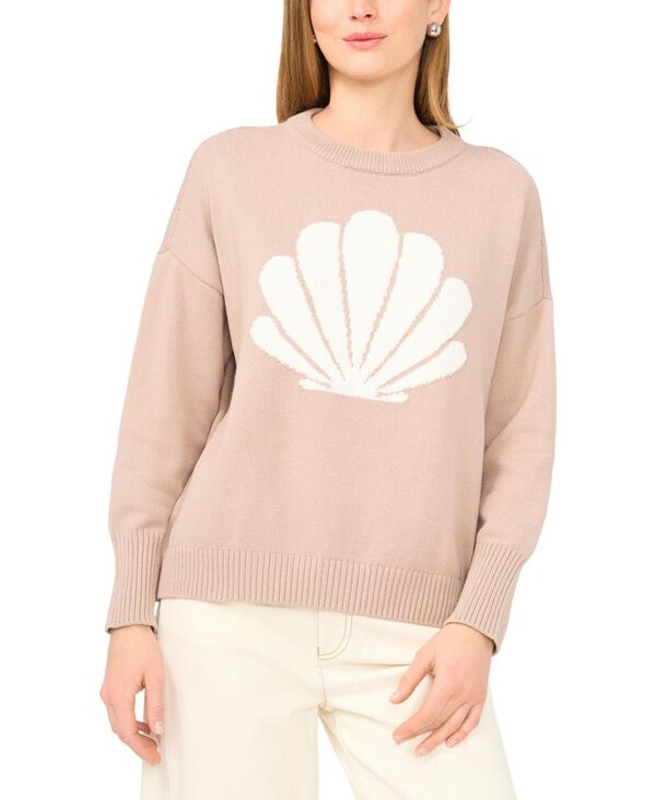 ヴィンスカムート レディース アウター ニット・セーター クルーネック Vince Camuto Women'shell Motif Crewneck Sweater Sweetaupe トープ｜ReVida 店