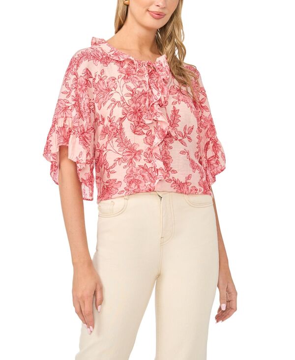 ヴィンスカムート レディース トップス シャツ クルーネック プリント フリル Vince Camuto Women's Printed Crewneck Ruffle Frontop Summerose｜ReVida 店
