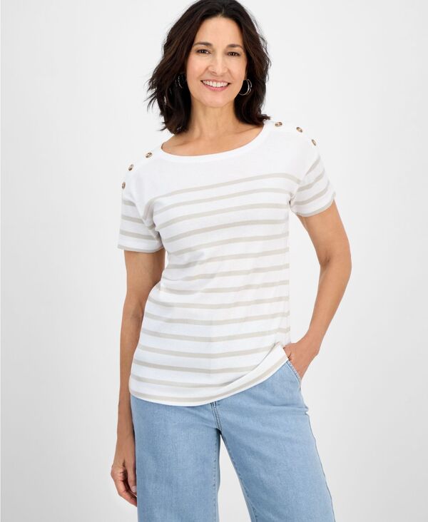 スタイルアンドコー レディース トップス シャツ プリント コットン Style & Co Women's Printed Pima Cotton Boat-Neck Top Stonewall|ReVida 店
