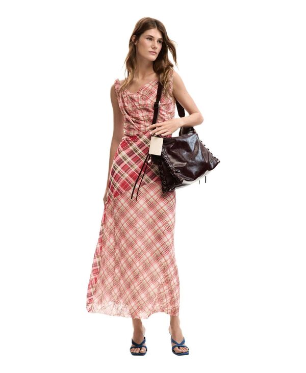 デジグアル レディース トップス ワンピース Desigual Women's Checked plaid strap dress Burgundy バーガンディ｜ReVida 店