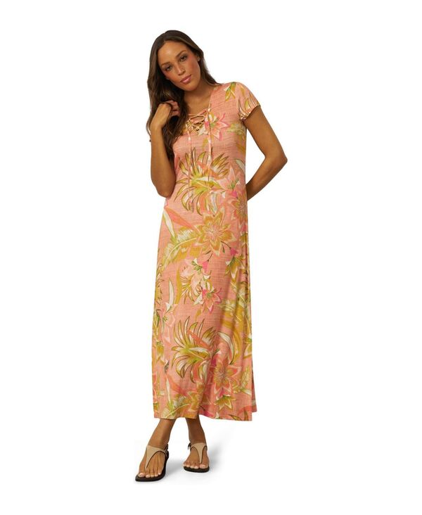 ケーブルアンドゲージ レディース トップス ワンピース Vネック プリント レース マキシ Cable & Gauge Women's Lace Up V Neck Printed Maxi Dress Contessa|ReVida 店