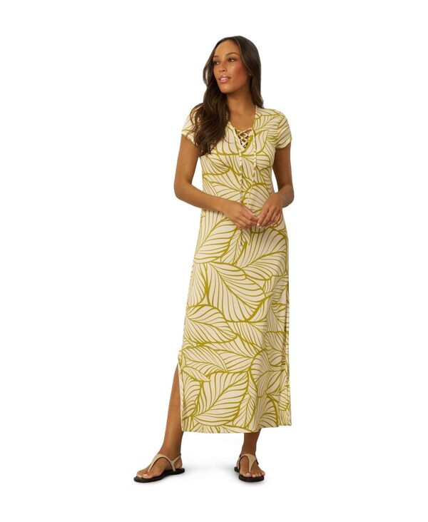 ケーブルアンドゲージ レディース トップス ワンピース Vネック プリント レース マキシ Cable & Gauge Women's Lace Up V Neck Printed Maxi Dress Palm cluster｜ReVida 店