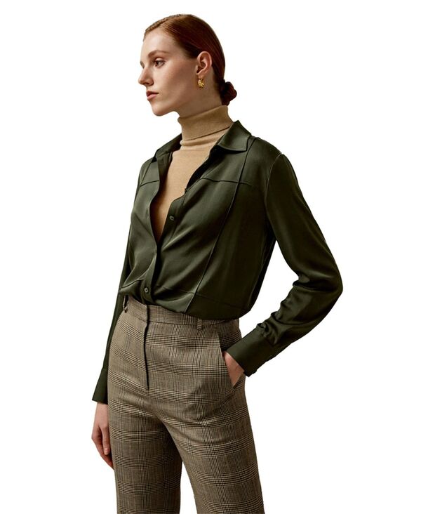 リリーシルク レディース トップス シャツ ブラウス LILYSILK Women'sprezzatura Silk Blouse Dark olive オリーブ｜ReVida 店