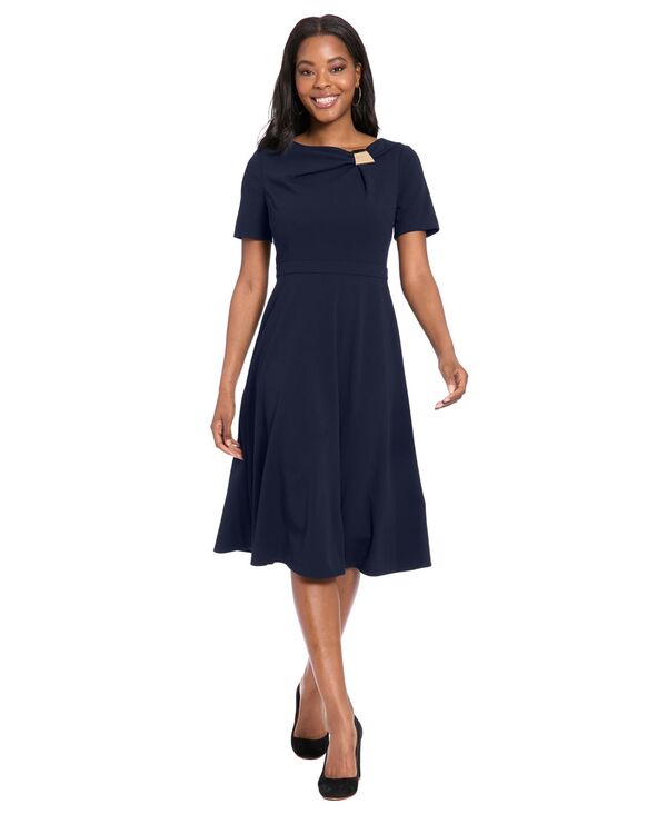 ロンドンタイムス レディース トップス ワンピース プチ 半袖 London Times Petite Short-Sleeve Dress Navy Blazer ネイビー|ReVida 店