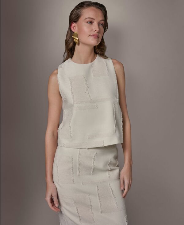 ダナ キャラン ニューヨーク レディース トップス シャツ サイドスリット プチ Donna Karanew York Women'side Slit Crop Top Regular & Petite Natural｜ReVida 店