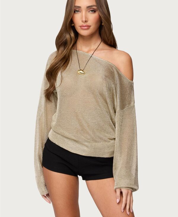 アディクテッド レディース トップス シャツ ニット Edikted Women's Charlone Shoulder Shiny Knitop Gold ゴールド｜ReVida 店