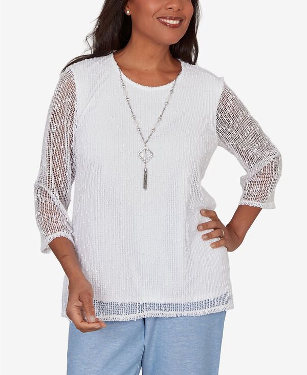 アルフレッド ダナー レディース トップス シャツ プチ メッシュ Alfredunner Petite Caribbean Blues Popcorn Mesh Solid Top White ホワイト｜ReVida 店