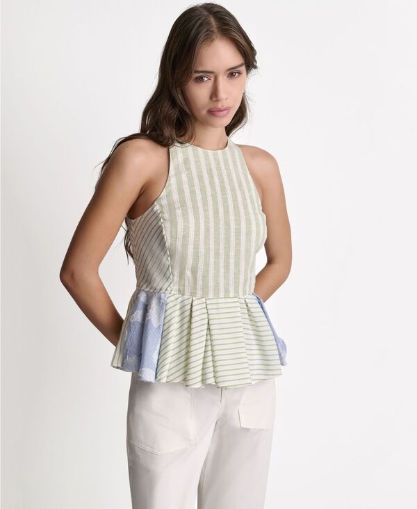 ビーシビージー レディース トップス シャツ フリル ノースリーブ BCBG Women'sleeveless Ruffle Peplum Top White ホワイト|ReVida 店