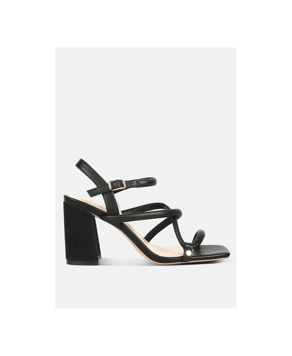 ラグアンドコー レディース シューズ サンダル ヒール Rag & Co ARTHA Womens open square toe block heel sandals Black ブラック｜ReVida 店