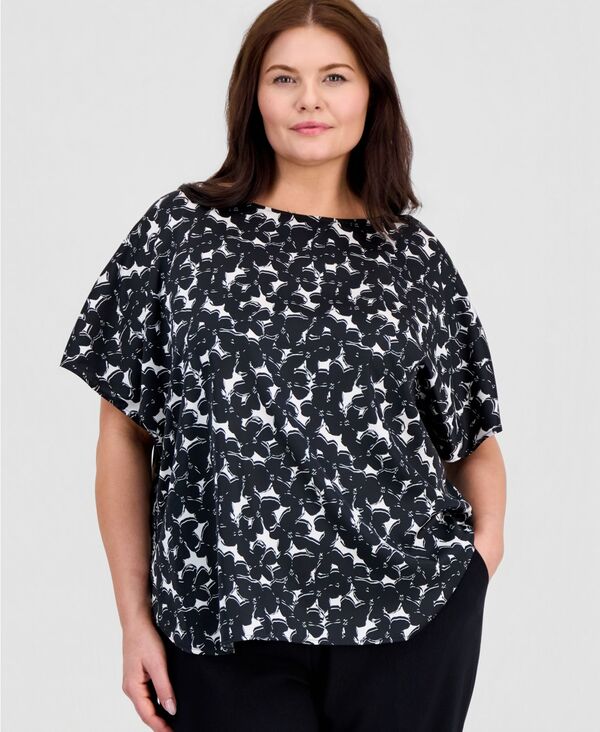 アンクライン レディース トップス シャツ プラスサイズ 半袖 Anne Klein Plusize Boat-Neck Short-Sleeve Top Anne Black/White Dove ホワイト|ReVida 店