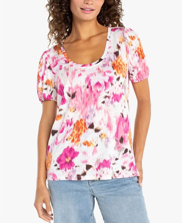 リヴァプール ロサンゼルス レディース トップス シャツ プチ Liverpoolos Angeles Petite Puff Sleeve Scoop Neck Topink Multi Floral ピンク｜ReVida 店 14,336円