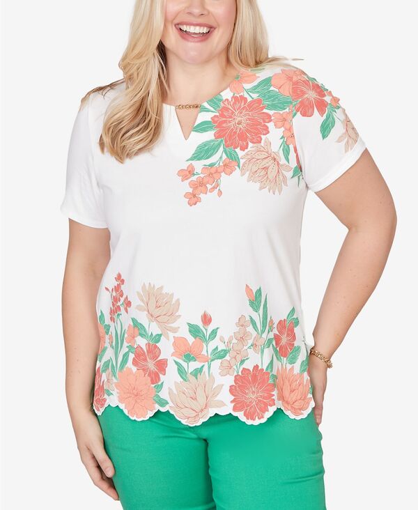 アルフレッド ダナー レディース トップス シャツ フラワー柄 プチ フラワー Alfredunner Petite Resort Living Floral Scallop Border Top Orange Multi オレンジ｜ReVida 店 14,950円