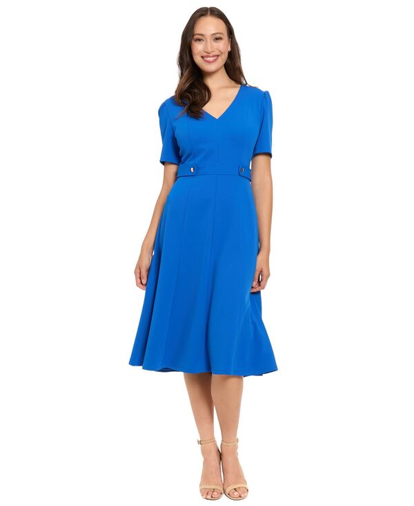 ロンドンタイムス レディース トップス ワンピース Vネック プチ ミディ 半袖 London Times Petite Short-Sleeve V-Neck Midi Dress Turkish Sea｜ReVida 店 21,445円