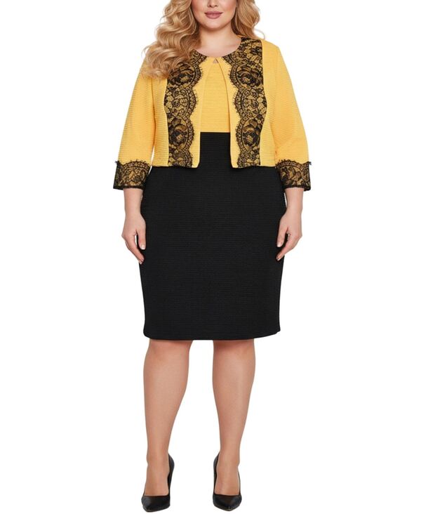 ニューヨークコレクション レディース トップス ワンピース レース ニット NY Collection Women's Lace-Detail 2 Piece Textu red Knit Dresset Lemon Black ブラック｜ReVida 店 15,386円