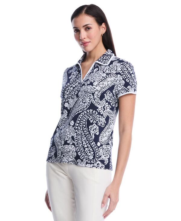 ラファエラ レディース トップス ポロシャツ プチ プリント 半袖 コントラスト Rafaella Petite Paisley Print Contrastrim Johnny Collar Short-Sleeve Polo Shirt Peacoat|ReVida 店