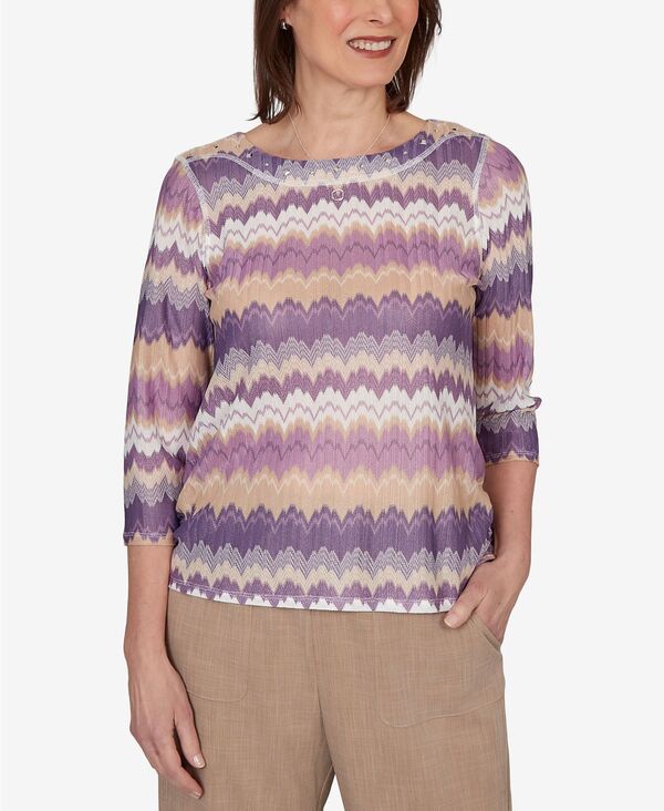 アルフレッド ダナー レディース トップス シャツ プチ ニット Alfredunner Petite Grand Bazaarippled Stripes Knitop Amethyst ストライプ｜ReVida 店