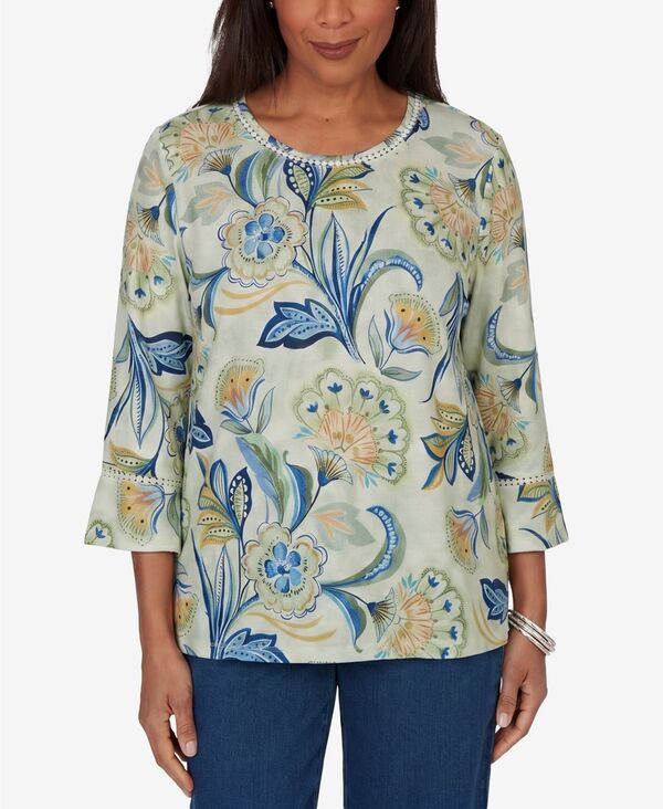 アルフレッド ダナー レディース トップス シャツ フラワー柄 プチ ニット フラワー Alfredunner Petite Indigo Girls Bold Meadow Floral Knitop Sage セージ｜ReVida 店
