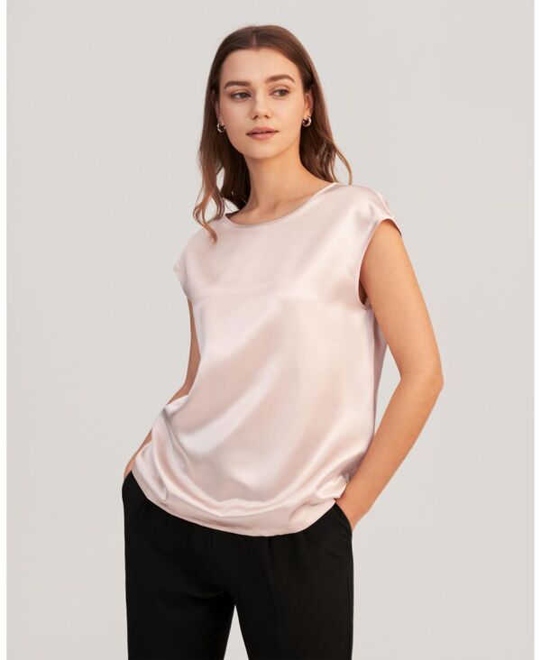 リリーシルク レディース トップス シャツ キャップ LILYSILK Women's Basicap Sleevesilk Tee Pale pink ピンク|ReVida 店