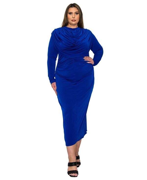 リブド レディース トップス ワンピース プラスサイズ フリル L I V D Plusize Aurora Ruffled Bodycon Dress Royal｜ReVida 店