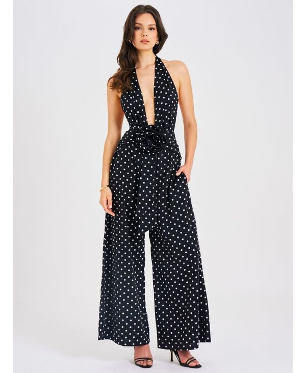 ミスサークル レディース トップス ジャンプスーツ ドット ホルター Miss Circle Women Oriana Black Polka Dots Halter Jumpsuit Black polka dot ブラック｜ReVida 店