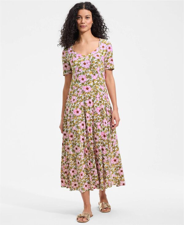 ランズエンド レディース トップス ワンピース ミディ シルク ニット Lands' End Women'silky Knit Sweetheart Midi Dress Light rose pink floral blossom ピンク｜ReVida 店 16,436円