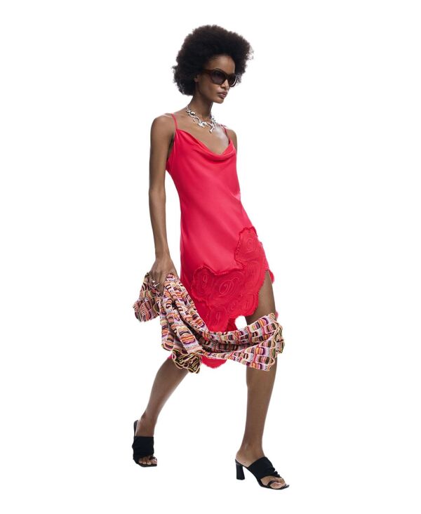 デジグアル レディース トップス ワンピース アシンメトリー Desigual Women's Asymmetrical slip dress Red レッド｜ReVida 店