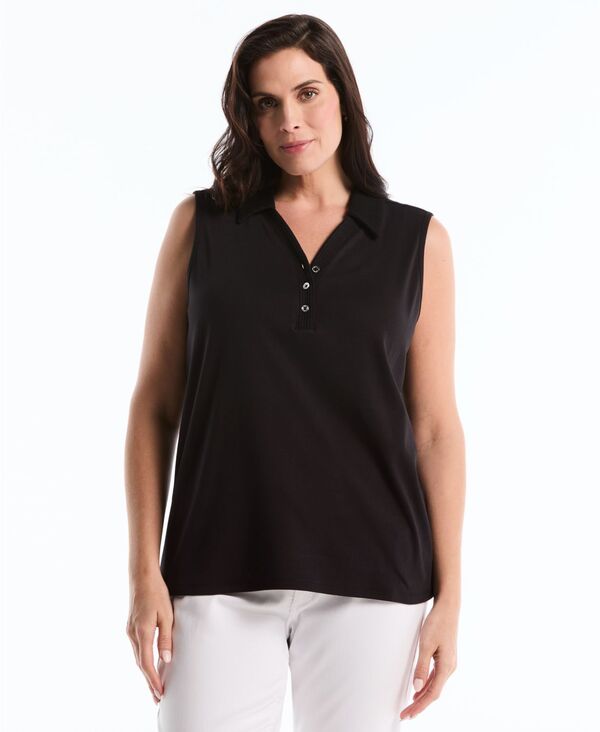 ラファエラ レディース トップス シャツ プラスサイズ ノースリーブ Rafaella Plusize Sleeveless Polo Top Black ブラック｜ReVida 店 8,954円