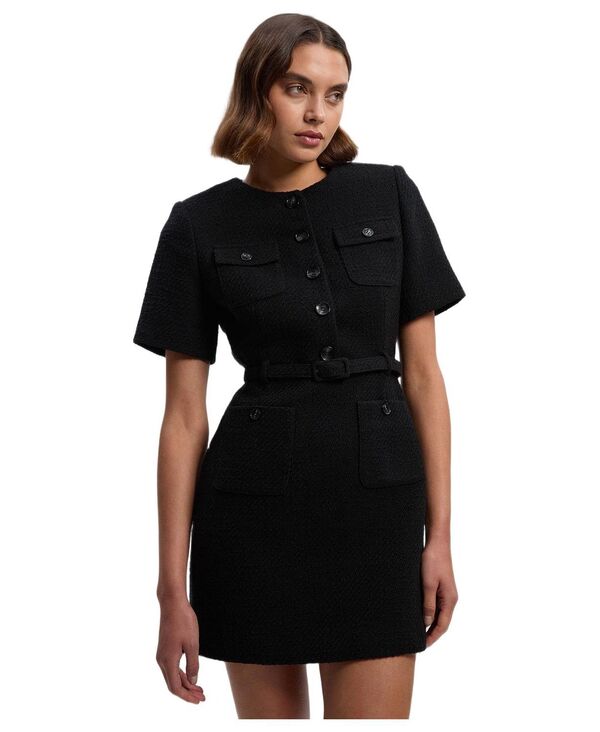 カレンミレン レディース トップス ワンピース ミニ ツイード Karen Millen Women's Tweed Belted Mini Dress Black ブラック｜ReVida 店
